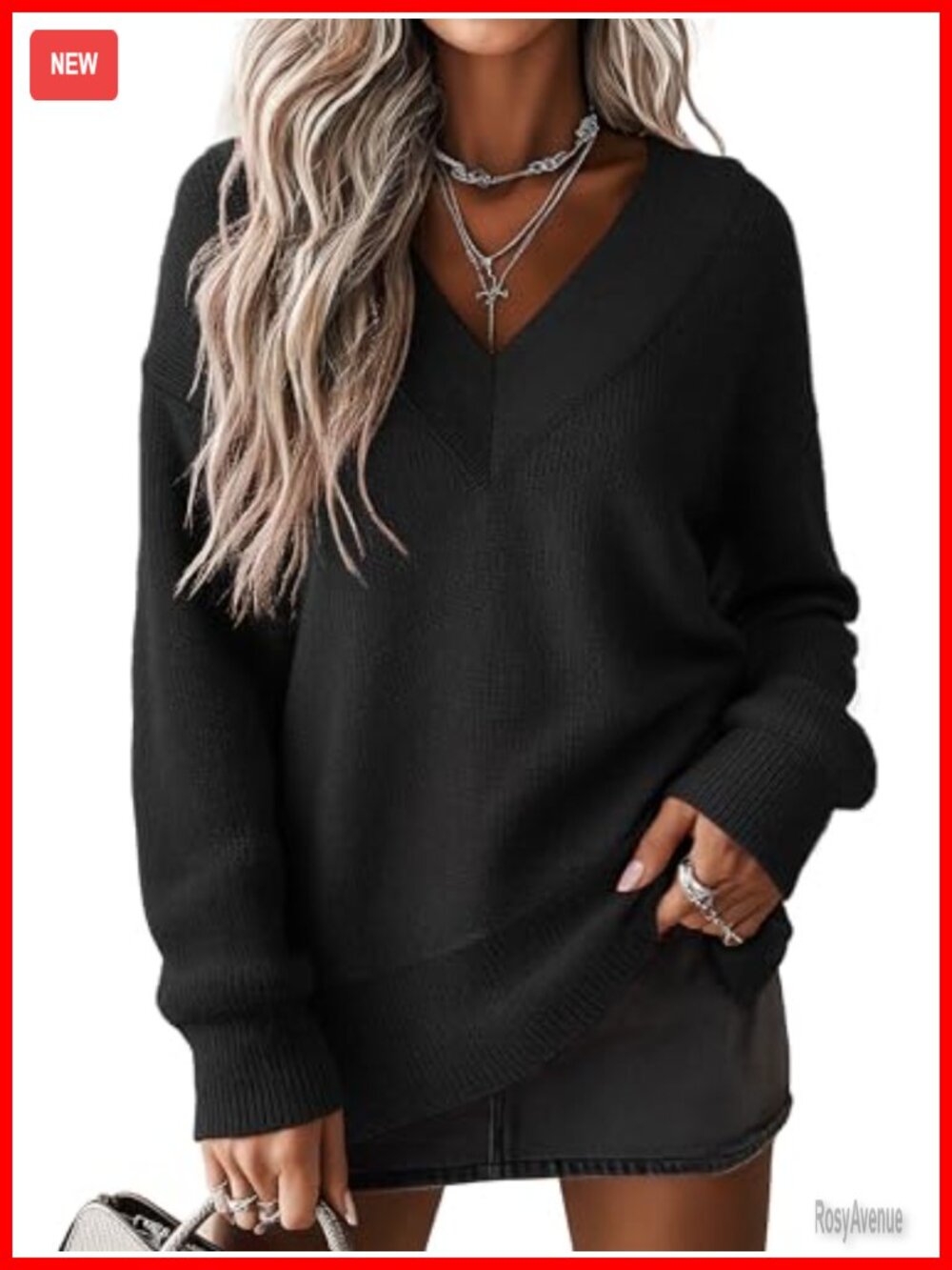 Women's V-Neck Pullover Sweater Long Sleeve Asymmetric Hem